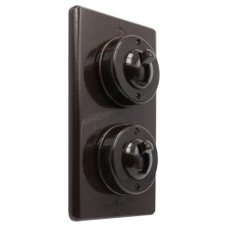 Vintage Crabtree Bakelite 2Gang Light Switch on a Matching Flush Panel Plinth