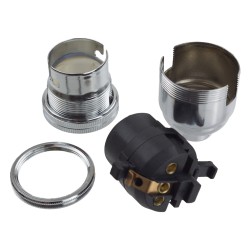 Switched Lampholder B22 Nickel Plated with Shade Ring, 10mm Threaded Entry Switched Lampholder B22 Nickel Plated with Shade Ring, 10mm Threaded Entry