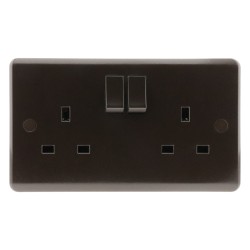 Coated Dark Brown Switched Double Plug Socket -13A-2-Gang-SP 