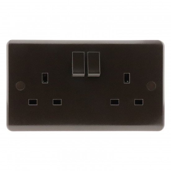 Dark Brown Switched Double Plug Socket - with 2 FREE Brown Plugs