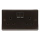 Dark Brown Switched Double Plug Socket - with 2 FREE Brown Plugs