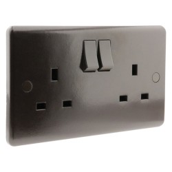 Coated Dark Brown Switched Double Plug Socket -13A-2-Gang-SP 