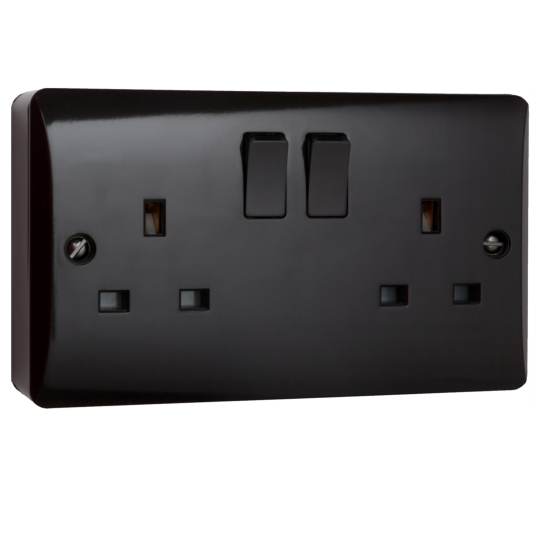 Double Socket on Surface Pattress in Brown Bakelite Double Socket on Surface Pattress in Brown Bakelite