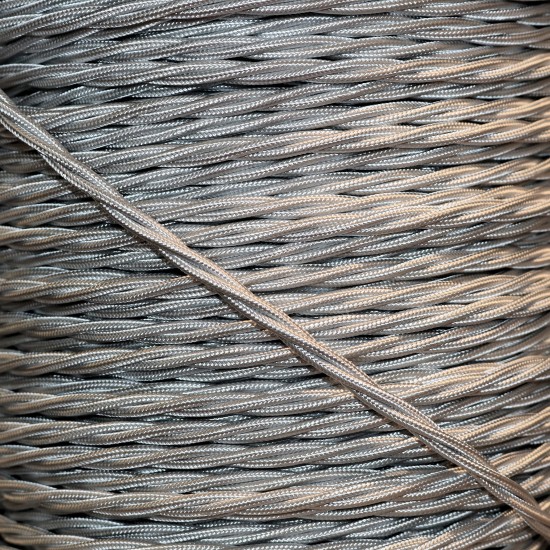 Cloth Braided Twisted Wire UK Made 3Core 6Amp in Silver Grey