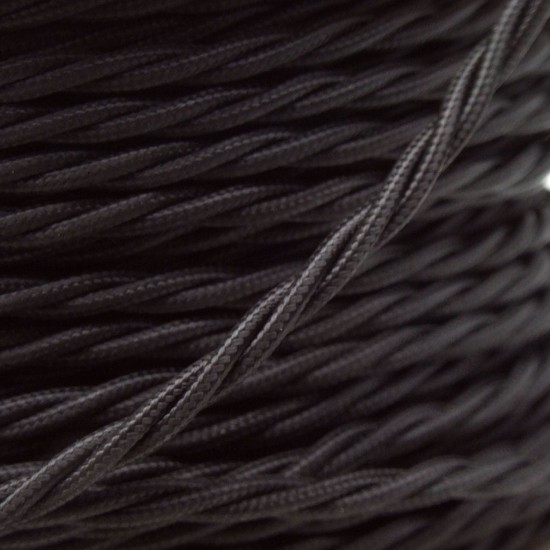 Cloth Braided Twisted Wire UK Made 3Core 3Amp in Black