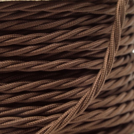 Cloth Braided Twisted Wire UK Made 3Core 3Amp in Mocha Brown