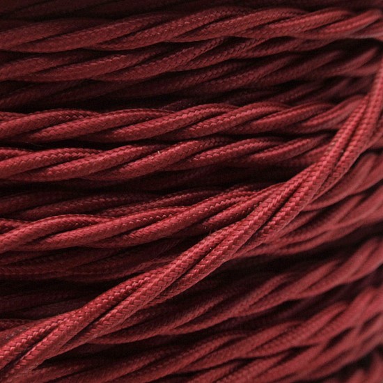 Cloth Braided Twisted Wire UK Made 3Core 3Amp in Rich Burgundy