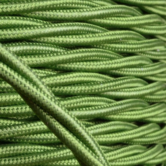 Cloth Braided Twisted Wire UK Made 3Core 6Amp in Green