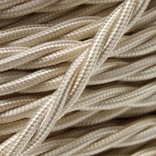 Cloth Braided Twisted Wire UK Made 3Core 3Amp in Classic Ivory