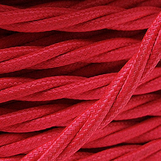 Cloth Braided Twisted Wire UK Made 3Core 6Amp in Bright Red