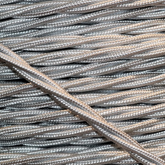 Cloth Braided Twisted Wire UK Made 3Core 3Amp in Silver Grey