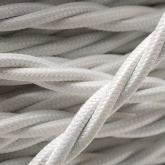 Cloth Braided Twisted Wire UK Made 3Core 3Amp in White