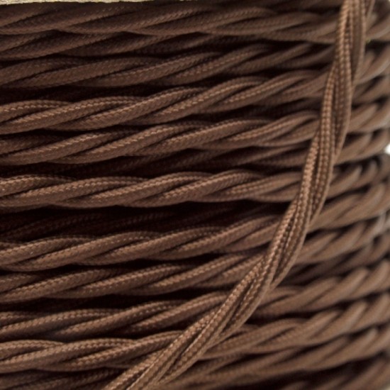 Cloth Braided Twisted Wire UK Made 3Core 6Amp in Mocha Brown