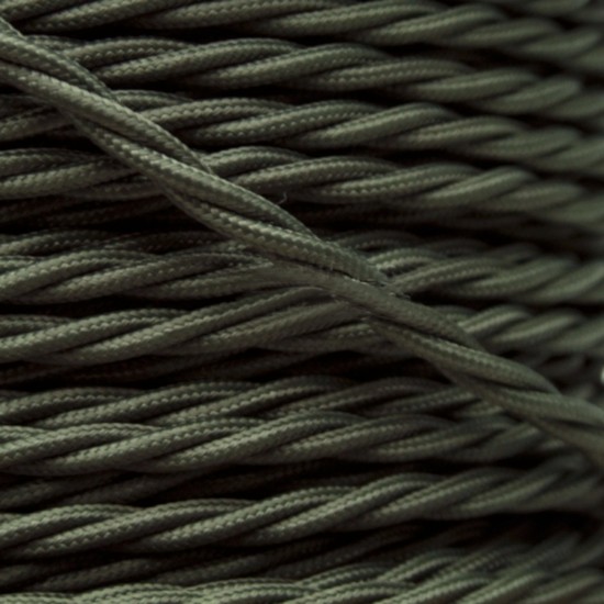 Cloth Braided Twisted Wire UK Made 3Core 6Amp in Khaki Green