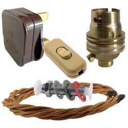 Lamp Repair and Service Kit | Brown Plug | Antique Gold Flex | Gold Switch | B22 Brass Lamp Holder Lamp Repair and Service Kit | Brown Plug | Antique Gold Flex | Gold Switch | B22 Brass Lamp Holder