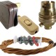Lamp Repair and Service Kit | Brown Plug | Antique Gold Flex | Gold Switch | B22 Brass Lamp Holder