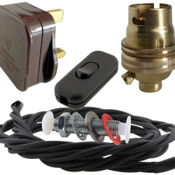 Lamp Repair and Service Kit | Brown Plug | Black Flex | Black Switch | B22 Brass Lamp Holder