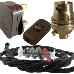Lamp Repair and Service Kit | Brown Plug | Black Flex | Brown Switch | B22 Brass Lamp Holder