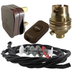 Lamp Repair and Service Kit | Brown Plug | Black Flex | Brown Switch | B22 Brass Lamp Holder Lamp Repair and Service Kit | Brown Plug | Black Flex | Brown Switch | B22 Brass Lamp Holder