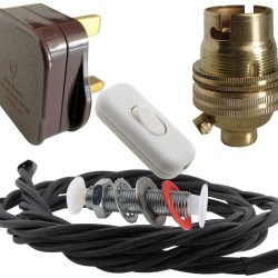 Lamp Repair and Service Kit | Brown Plug | Black Flex | White Switch | B22 Brass Lamp Holder