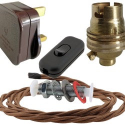 Lamp Repair and Service Kit | Brown Plug | Bronze Flex | Black Switch | B22 Brass Lamp Holder