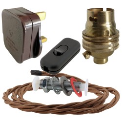Lamp Repair and Service Kit | Brown Plug | Bronze Flex | Black Switch | B22 Brass Lamp Holder