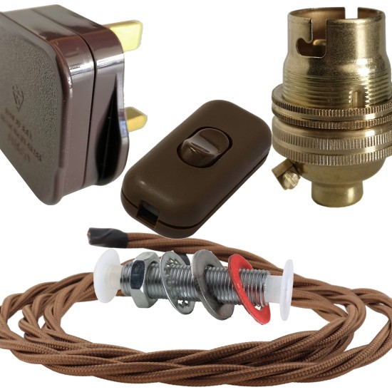 Lamp Repair and Service Kit | Brown Plug | Bronze Flex | Brown Switch | B22 Brass Lamp Holder Lamp Repair and Service Kit | Brown Plug | Bronze Flex | Brown Switch | B22 Brass Lamp Holder