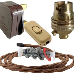 Lamp Repair and Service Kit | Brown Plug | Bronze Flex | Gold Switch | B22 Brass Lamp Holder