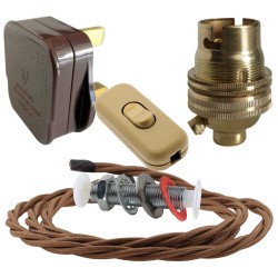 Lamp Repair and Service Kit | Brown Plug | Bronze Flex | Gold Switch | B22 Brass Lamp Holder
