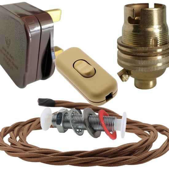 Lamp Repair and Service Kit | Brown Plug | Bronze Flex | Gold Switch | B22 Brass Lamp Holder Lamp Repair and Service Kit | Brown Plug | Bronze Flex | Gold Switch | B22 Brass Lamp Holder