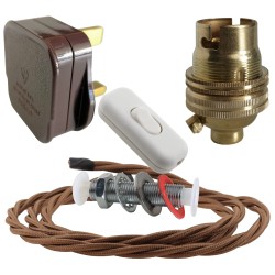 Lamp Repair and Service Kit | Brown Plug | Bronze Flex | White Switch | B22 Brass Lamp Holder
