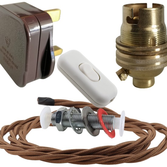 Lamp Repair and Service Kit | Brown Plug | Bronze Flex | White Switch | B22 Brass Lamp Holder Lamp Repair and Service Kit | Brown Plug | Bronze Flex | White Switch | B22 Brass Lamp Holder