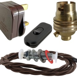 Lamp Repair and Service Kit | Brown Plug | Brown Flex | Black Switch | B22 Brass Lamp Holder