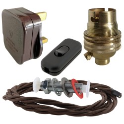 Lamp Repair and Service Kit | Brown Plug | Brown Flex | Black Switch | B22 Brass Lamp Holder