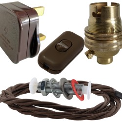Lamp Repair and Service Kit | Brown Plug | Brown Flex | Brown Switch | B22 Brass Lamp Holder