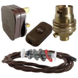 Lamp Repair and Service Kit | Brown Plug | Brown Flex | Brown Switch | B22 Brass Lamp Holder