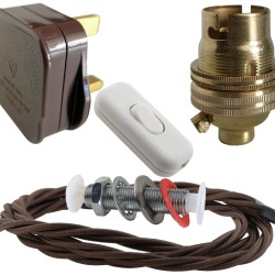 Lamp Repair and Service Kit | Brown Plug | Brown Flex | White Switch | B22 Brass Lamp Holder