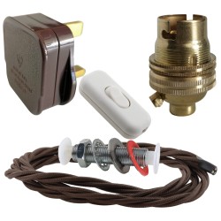 Lamp Repair and Service Kit | Brown Plug | Brown Flex | White Switch | B22 Brass Lamp Holder