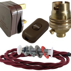 Lamp Repair and Service Kit | Brown Plug | Burgundy Flex | Brown Switch | B22 Brass Lamp Holder