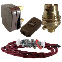 Lamp Repair and Service Kit | Brown Plug | Burgundy Flex | Brown Switch | B22 Brass Lamp Holder