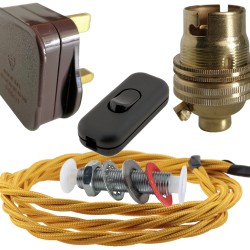 Lamp Repair and Service Kit | Brown Plug | Gold Flex | Black Switch | B22 Brass Lamp Holder
