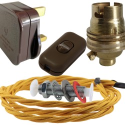 Lamp Repair and Service Kit | Brown Plug | Gold Flex | Brown Switch | B22 Brass Lamp Holder