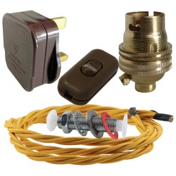 Lamp Repair and Service Kit | Brown Plug | Gold Flex | Brown Switch | B22 Brass Lamp Holder