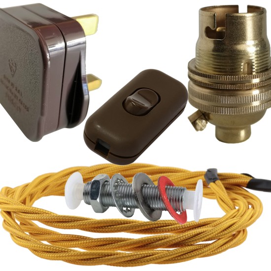 Lamp Repair and Service Kit | Brown Plug | Gold Flex | Brown Switch | B22 Brass Lamp Holder Lamp Repair and Service Kit | Brown Plug | Gold Flex | Brown Switch | B22 Brass Lamp Holder
