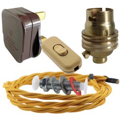 Lamp Repair and Service Kit | Brown Plug | Gold Flex | Gold Switch | B22 Brass Lamp Holder