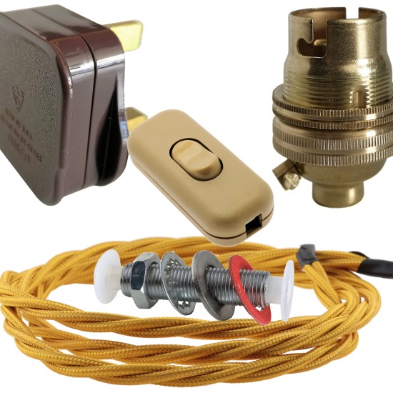 Lamp Repair and Service Kit | Brown Plug | Gold Flex | Gold Switch | B22 Brass Lamp Holder Lamp Repair and Service Kit | Brown Plug | Gold Flex | Gold Switch | B22 Brass Lamp Holder
