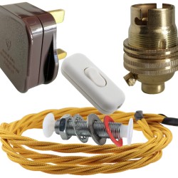 Lamp Repair and Service Kit | Brown Plug | Gold Flex | White Switch | B22 Brass Lamp Holder