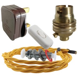 Lamp Repair and Service Kit | Brown Plug | Gold Flex | White Switch | B22 Brass Lamp Holder