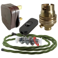 Lamp Repair and Service Kit | Brown Plug | Green Flex | Black Switch | B22 Brass Lamp Holder
