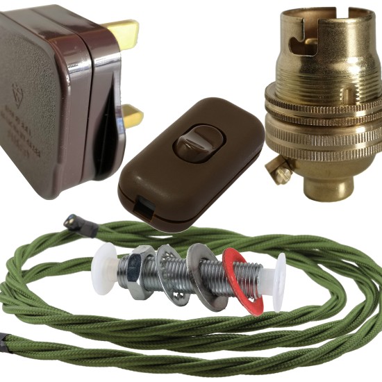 Lamp Repair and Service Kit | Brown Plug | Green Flex | Brown Switch | B22 Brass Lamp Holder Lamp Repair and Service Kit | Brown Plug | Green Flex | Brown Switch | B22 Brass Lamp Holder